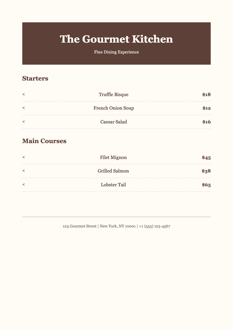 Gourmet restaurant price list Template